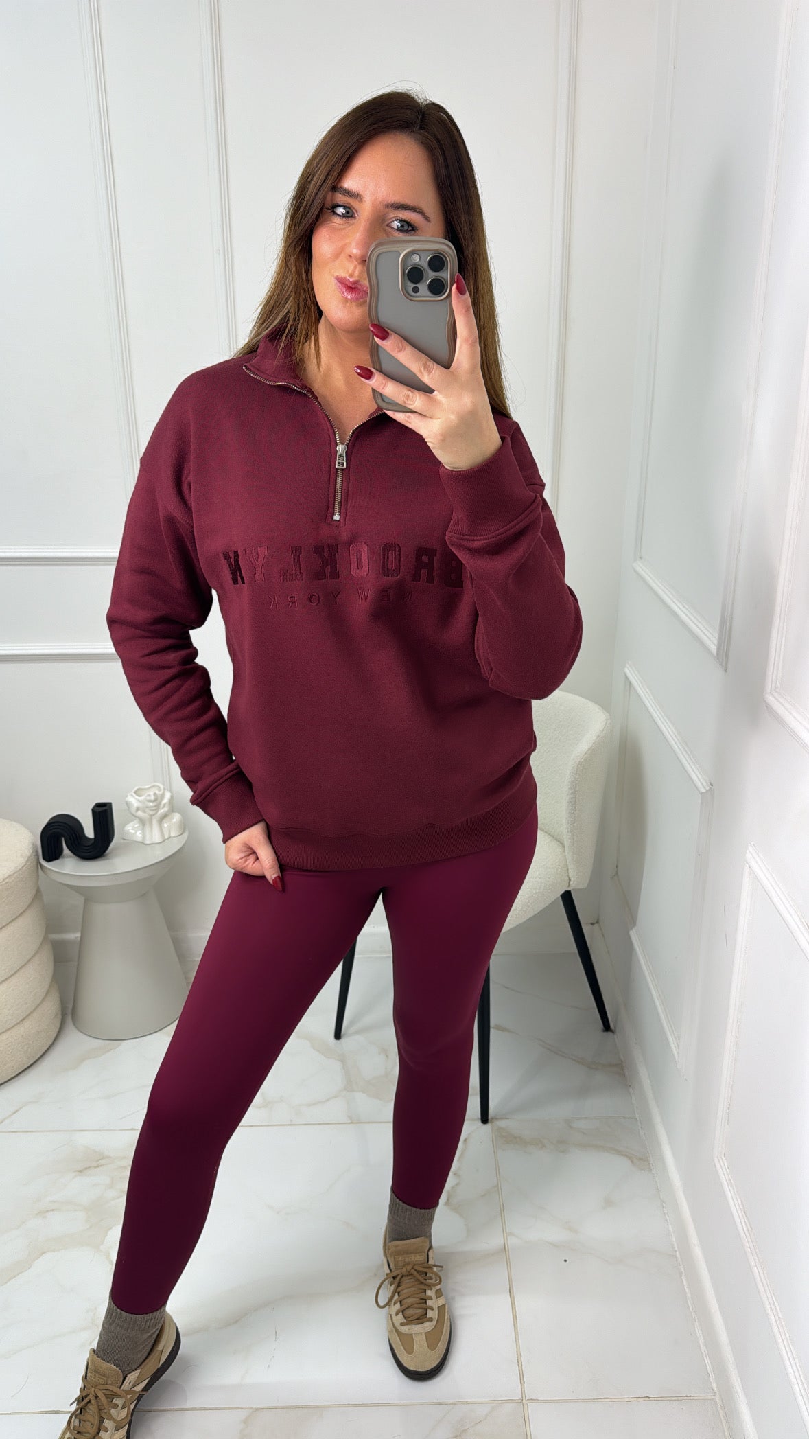 BROOKLYN burgundy half zip sweater