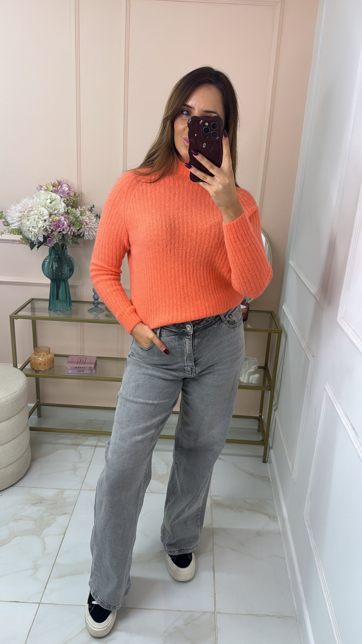 AVA coral ribbed soft knit jumper