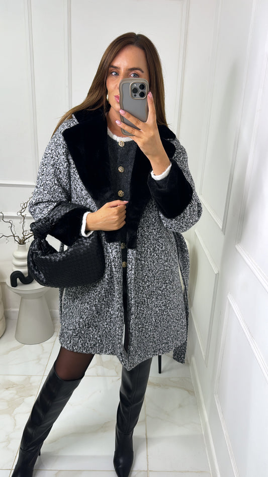 HARRIET grey boucle faux fur coat