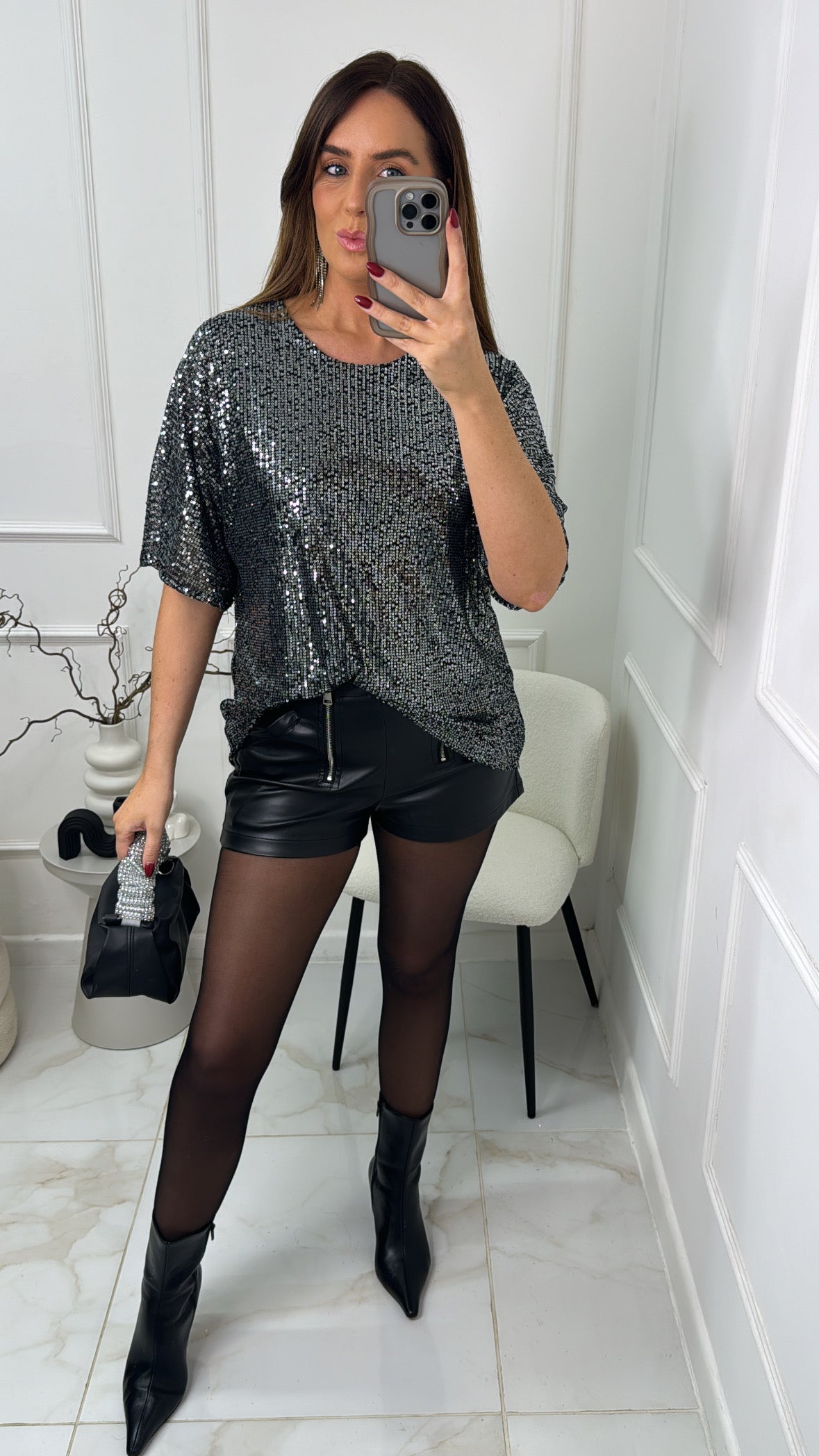 ANNA silver sequin boxy tshirt