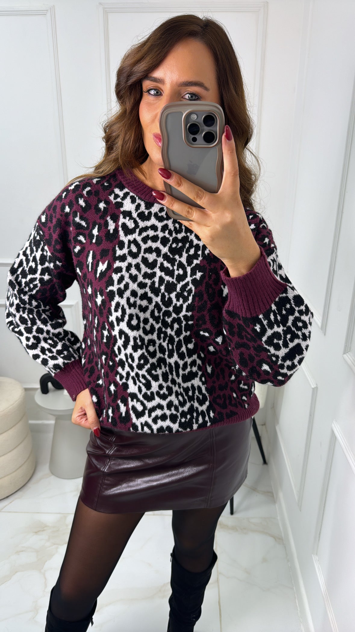 NOVA burgundy leopard knit jumper