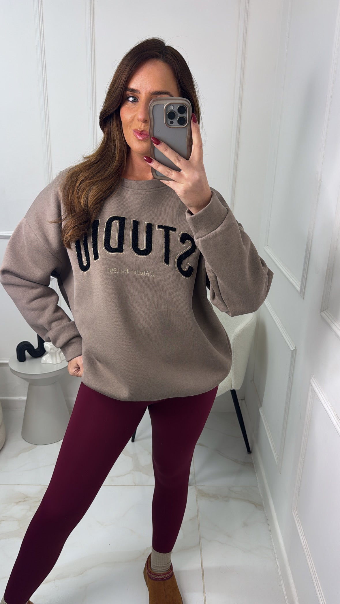 RUBY beige studio teddy slogan sweater