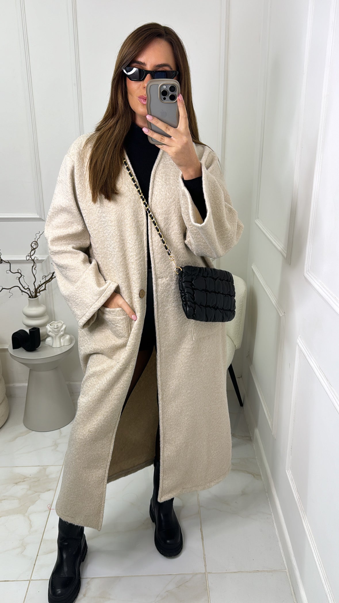 KAYA cream textured longline duster coat