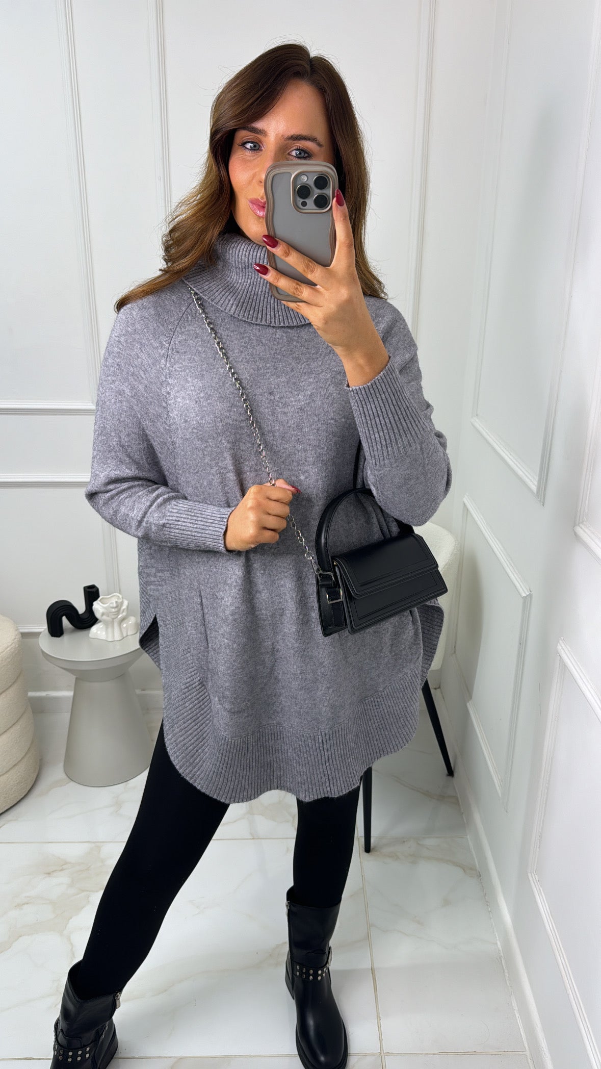 MERCY grey soft roll neck jumper