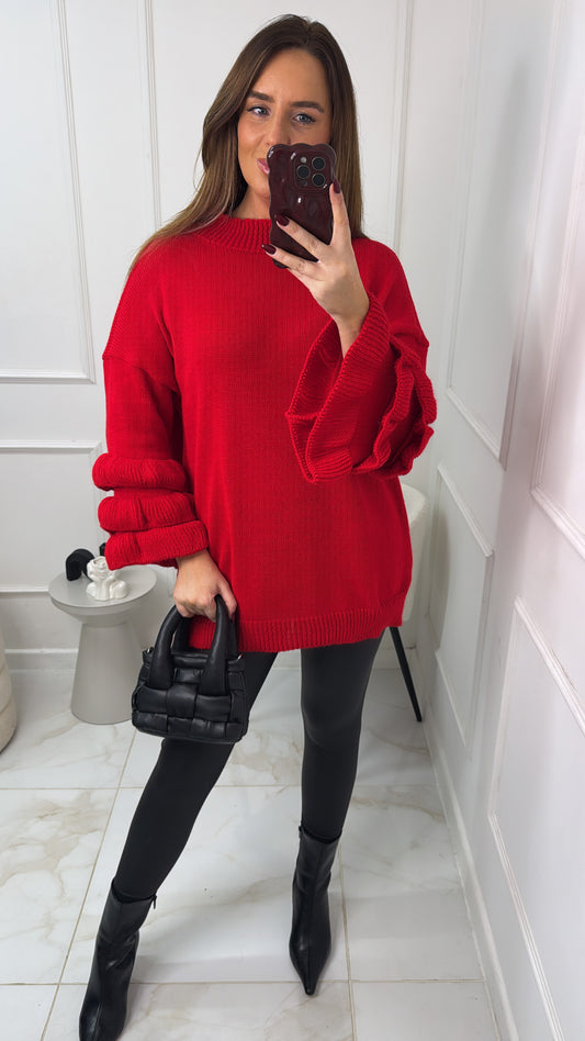 PHOEBE red rara sleeve knitted jumper