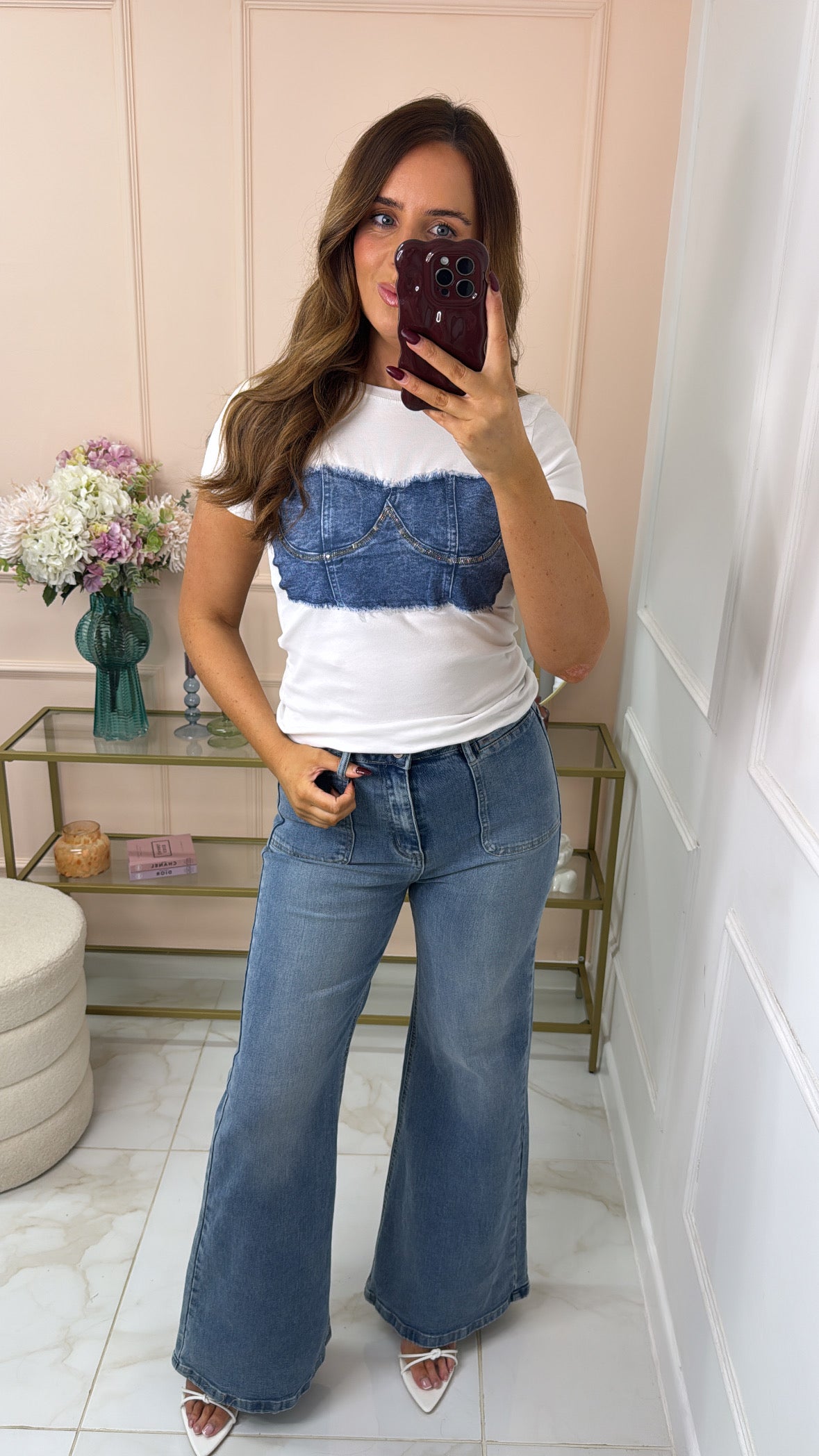 RAE white denim corset t-shirt