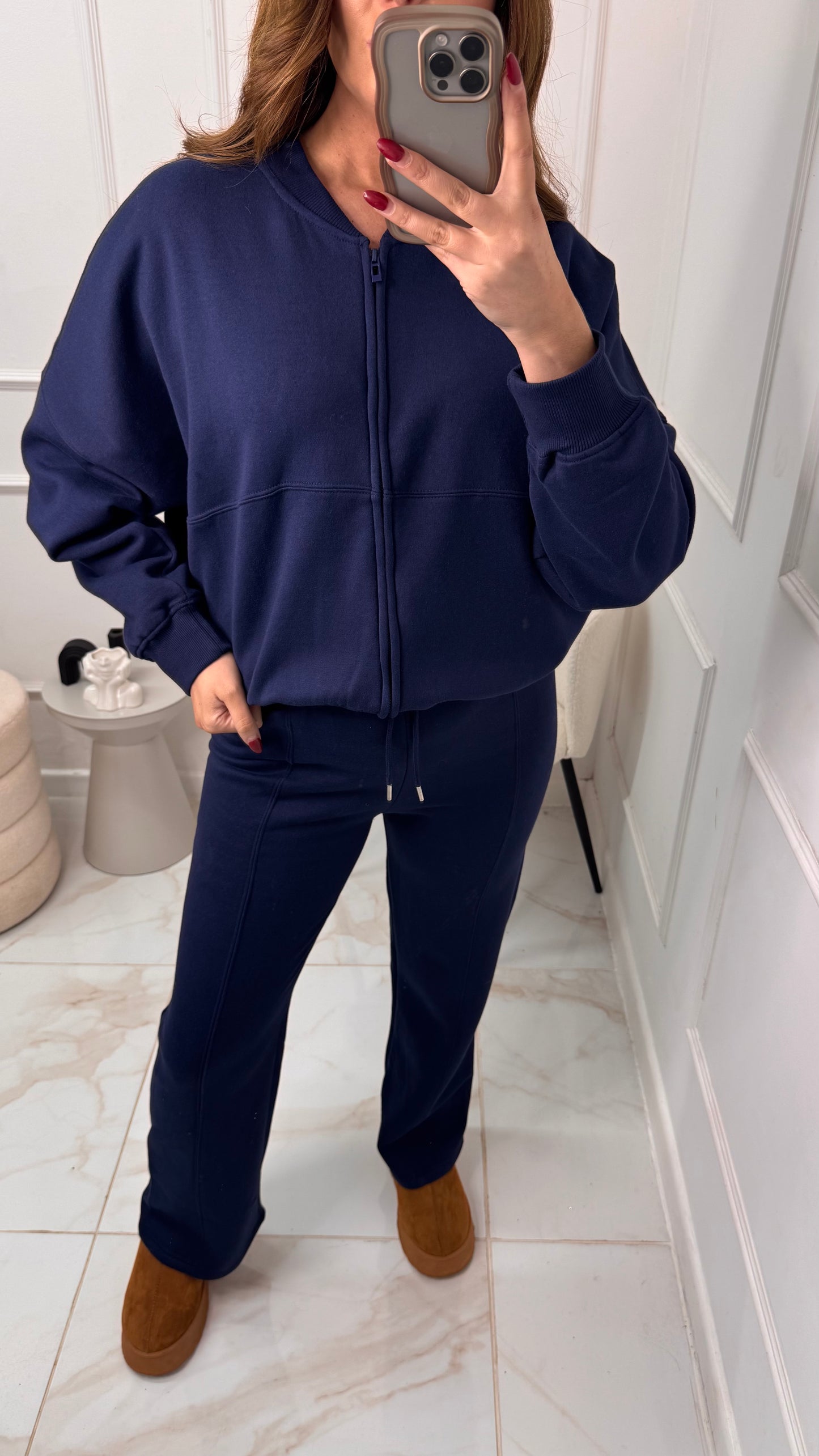 NINA navy bomber zip front lounge set