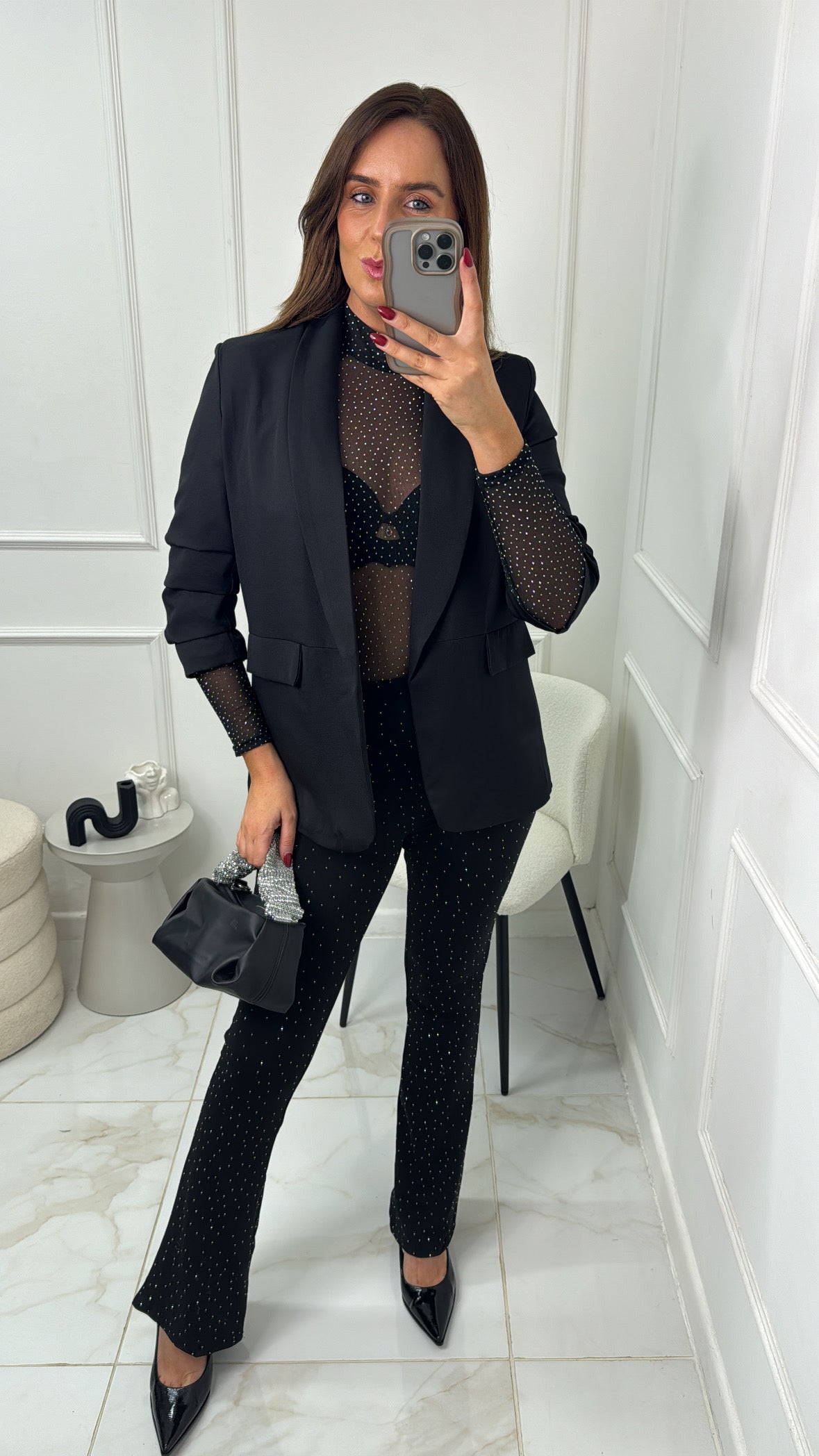 OLIVIA black ruched sleeve blazer