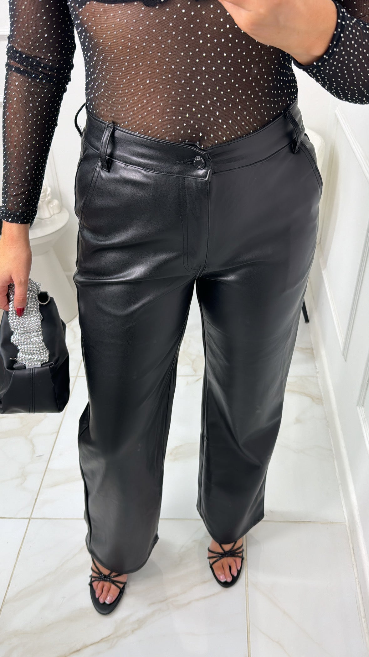 DAHLIA black faux leather straight fit trouser