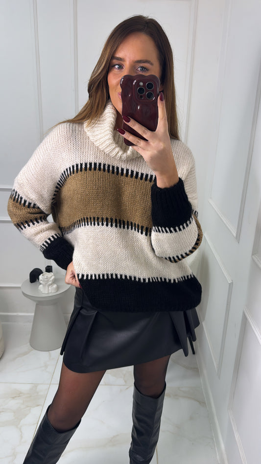 RAINE beige stripe chunky knit jumper