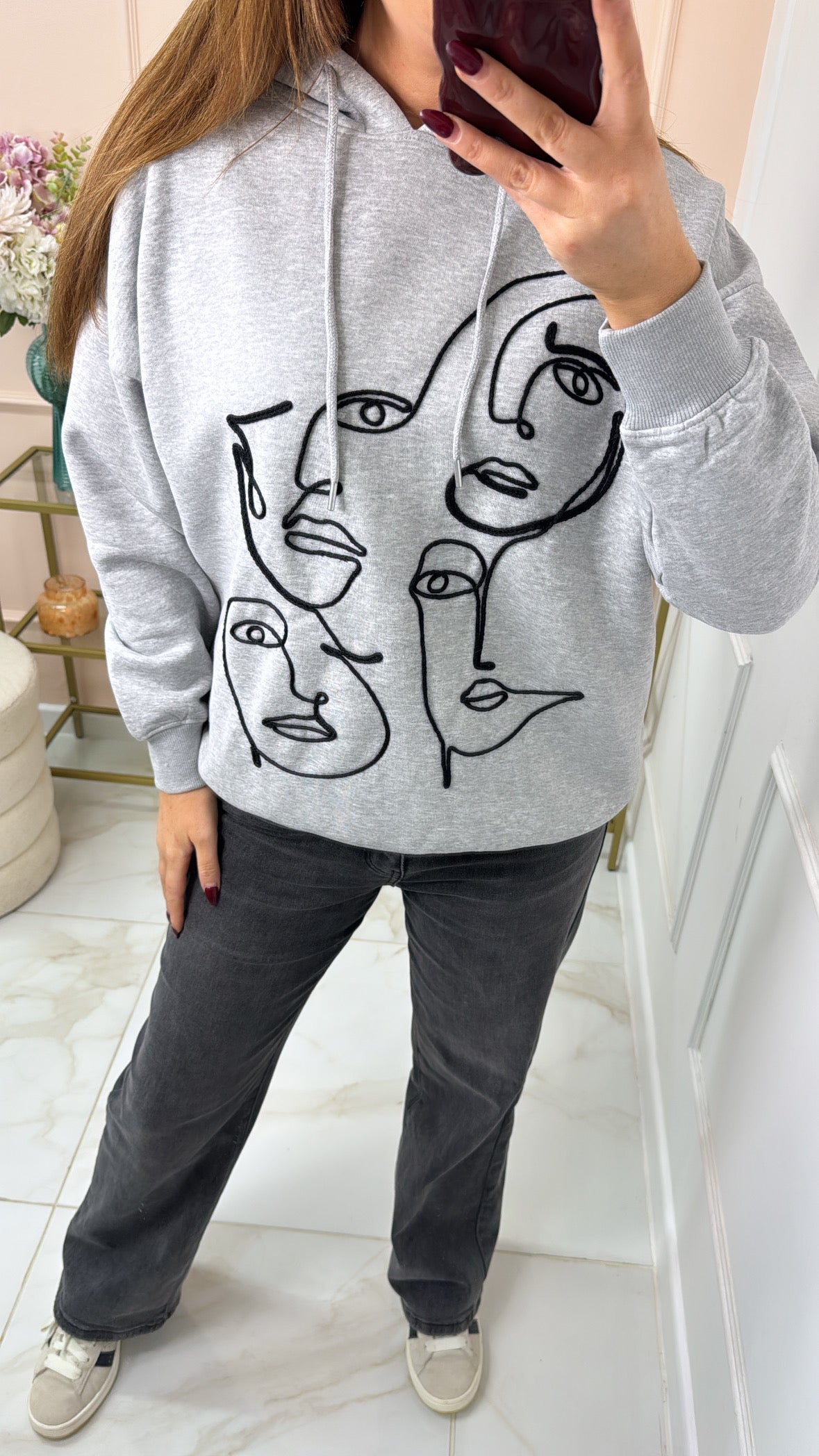 IMOGEN grey face motif hoodie