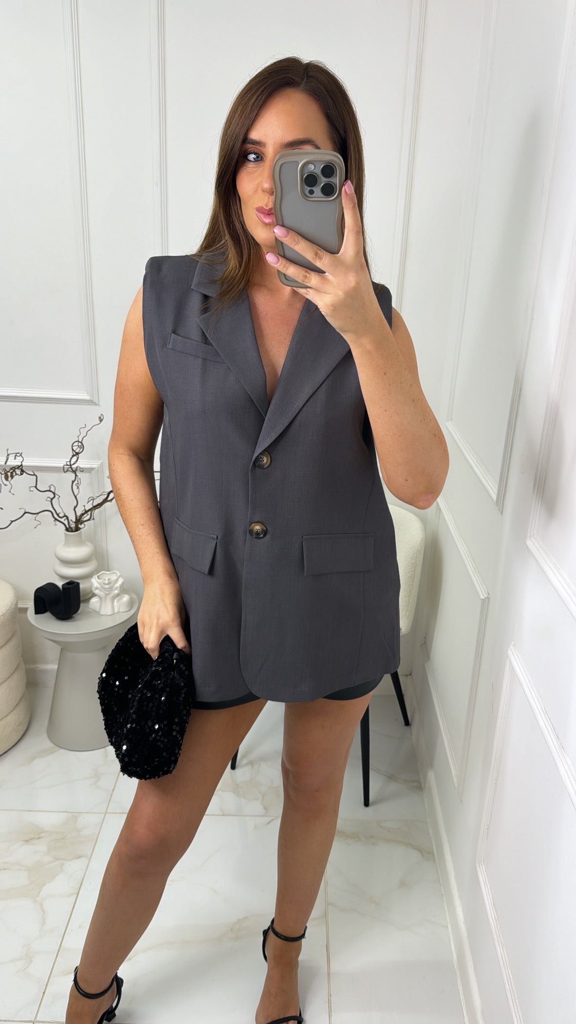 AMALIA charcoal cross back sleeveless blazer