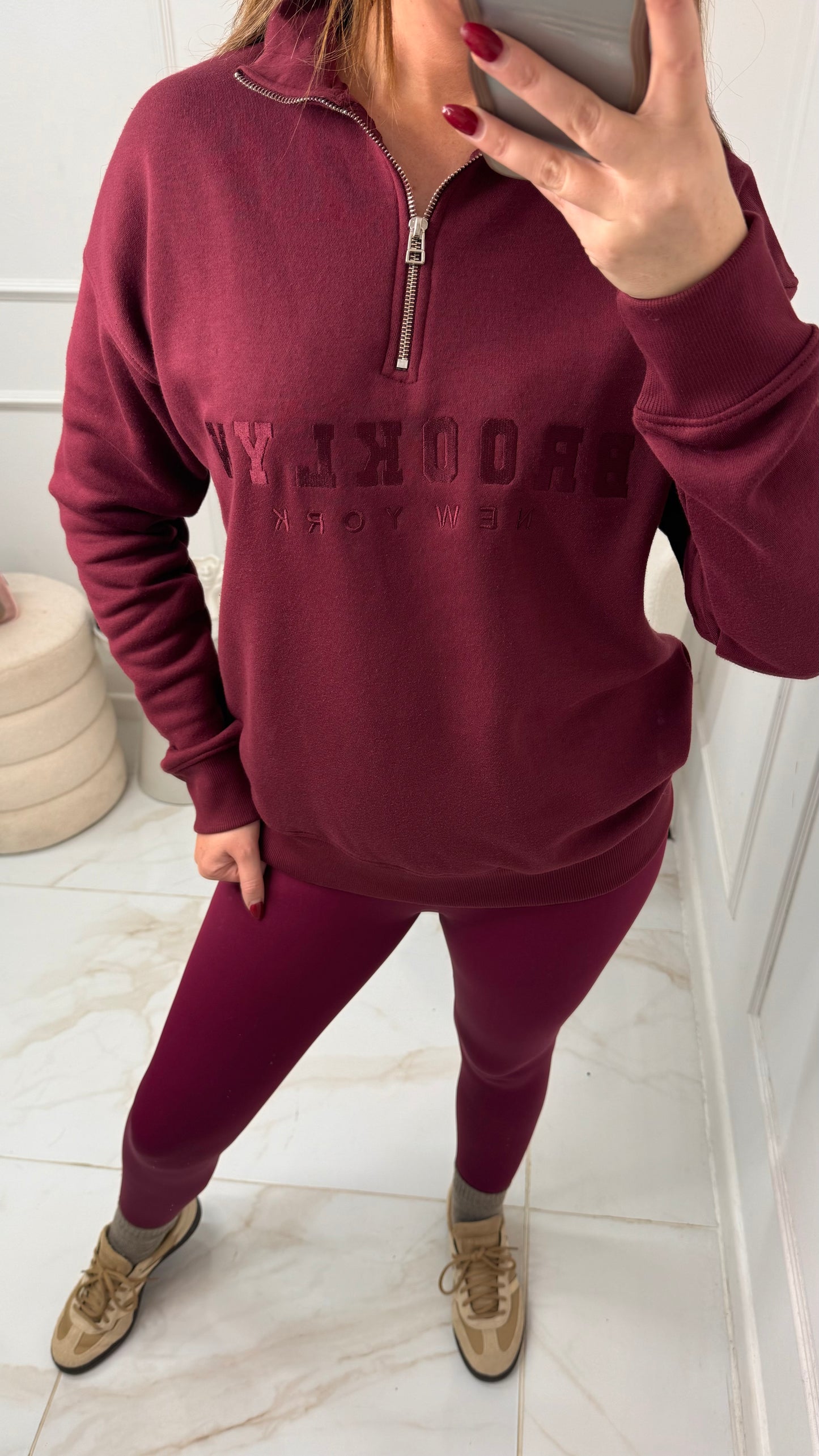 BROOKLYN burgundy half zip sweater