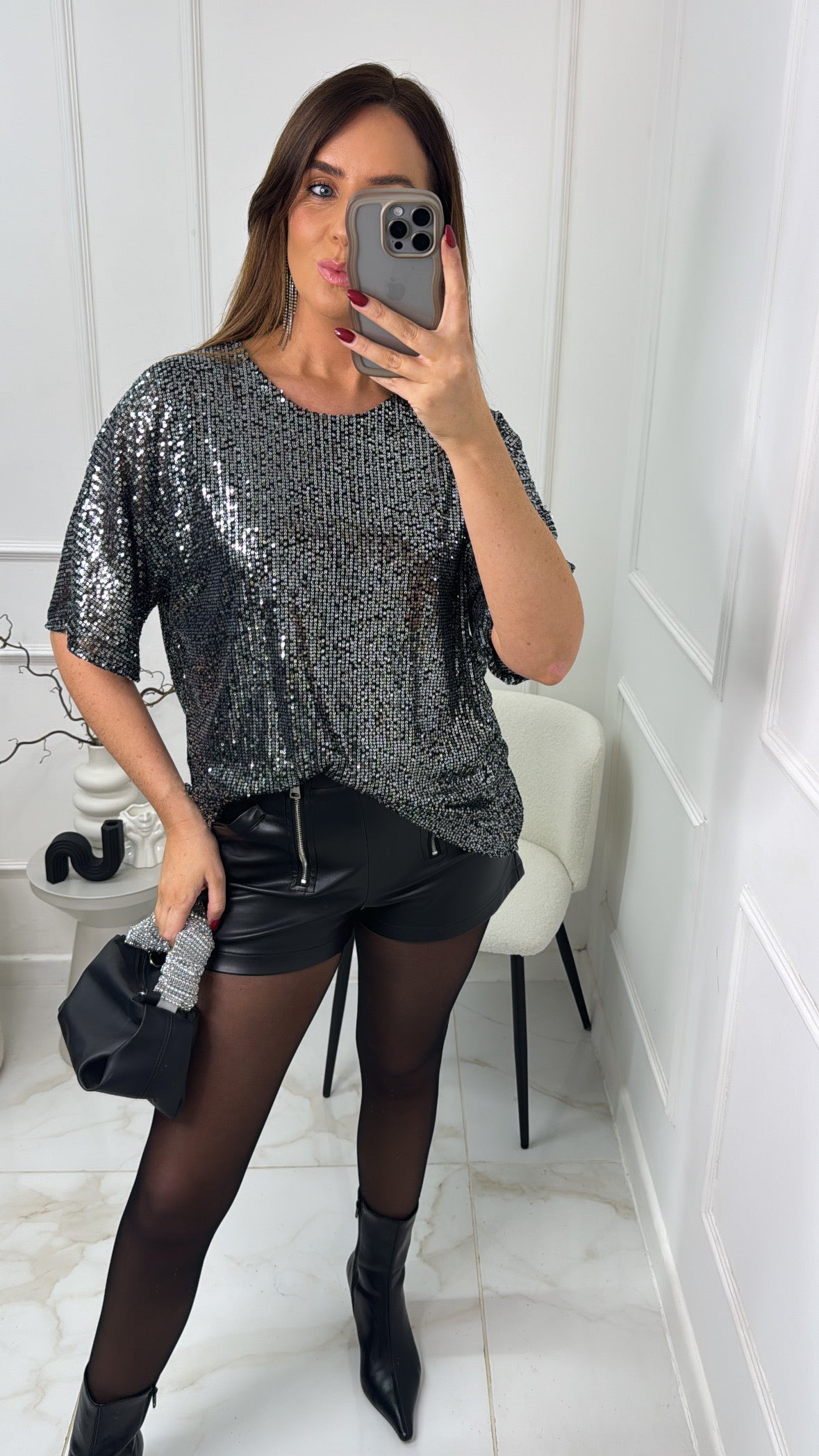 ANNA silver sequin boxy tshirt