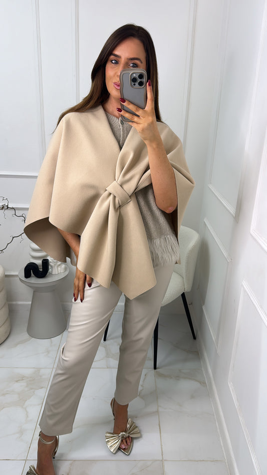 MOLLY beige wrap front cape