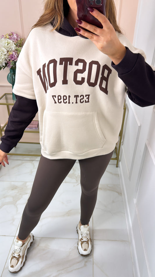 BOSTON beige contrast hoodie