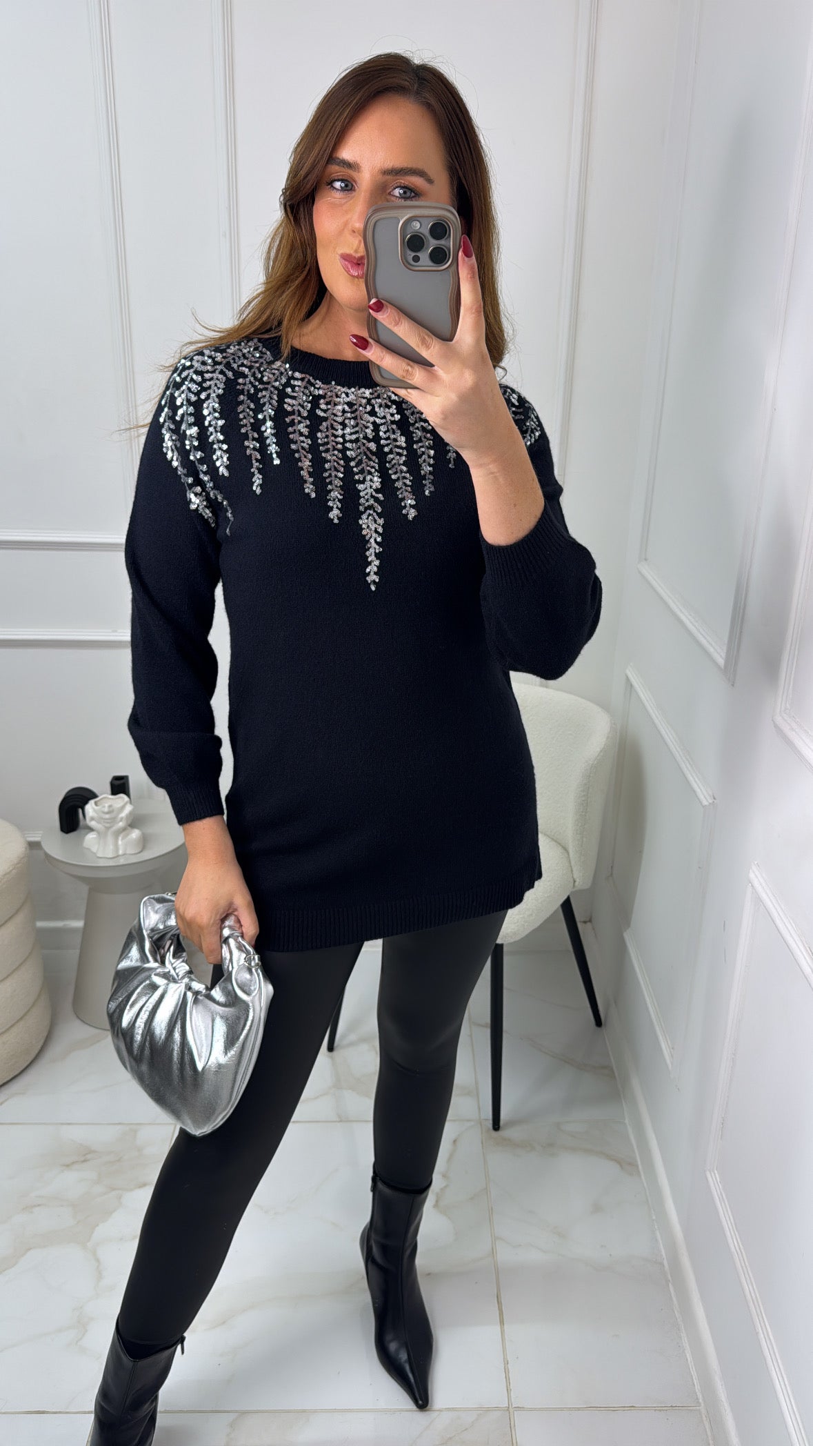 MIA black silver sequin detail jumper