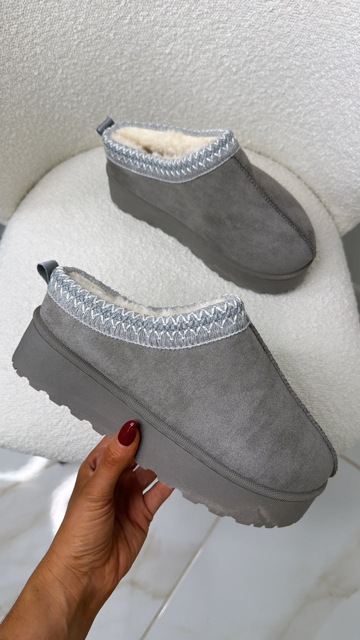 YAZ grey embroidered platform mules