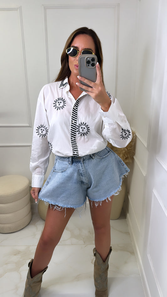 MYA white sunshine embroidered shirt