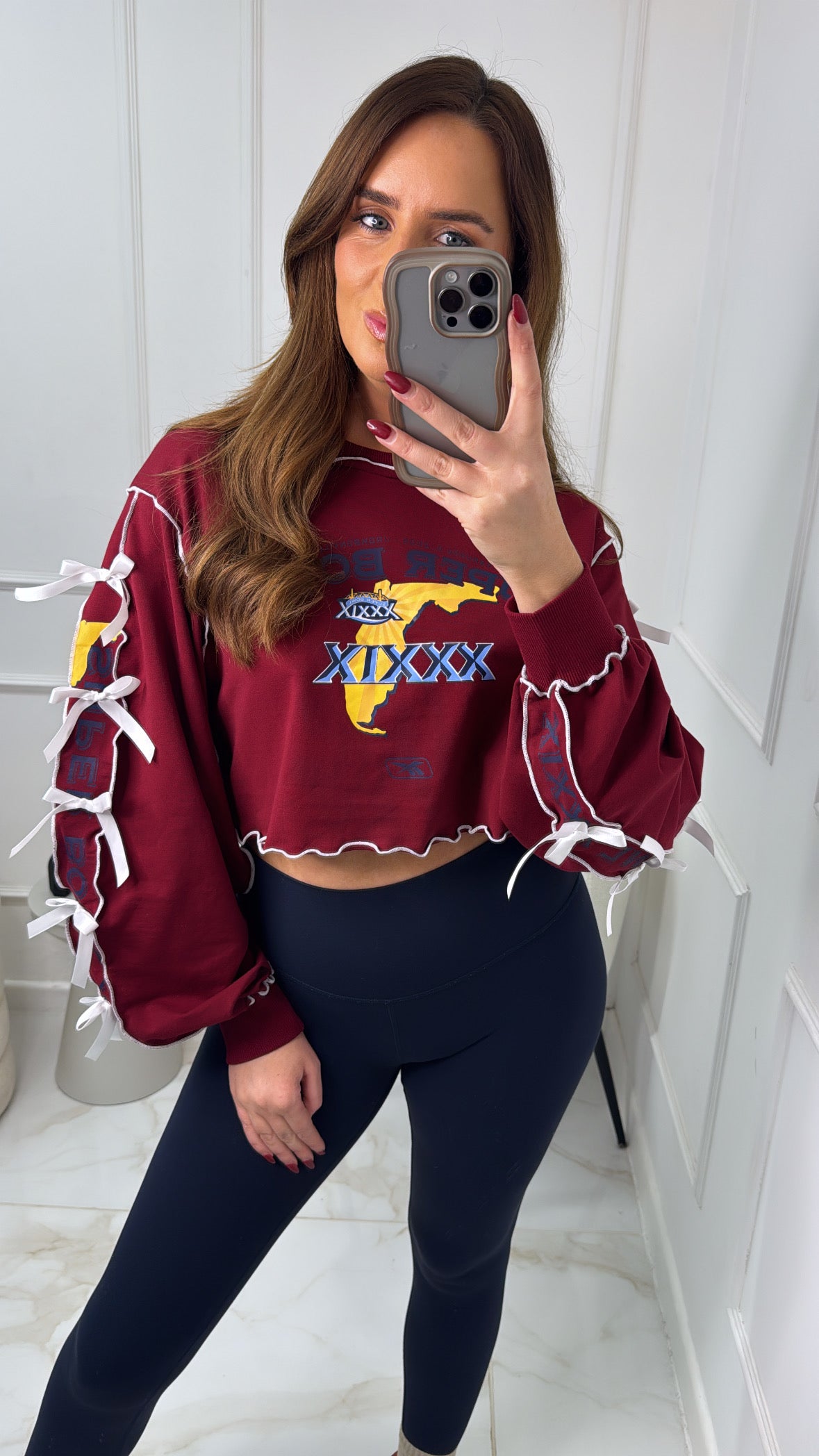 ARABELLA burgundy cropped slogan sweater