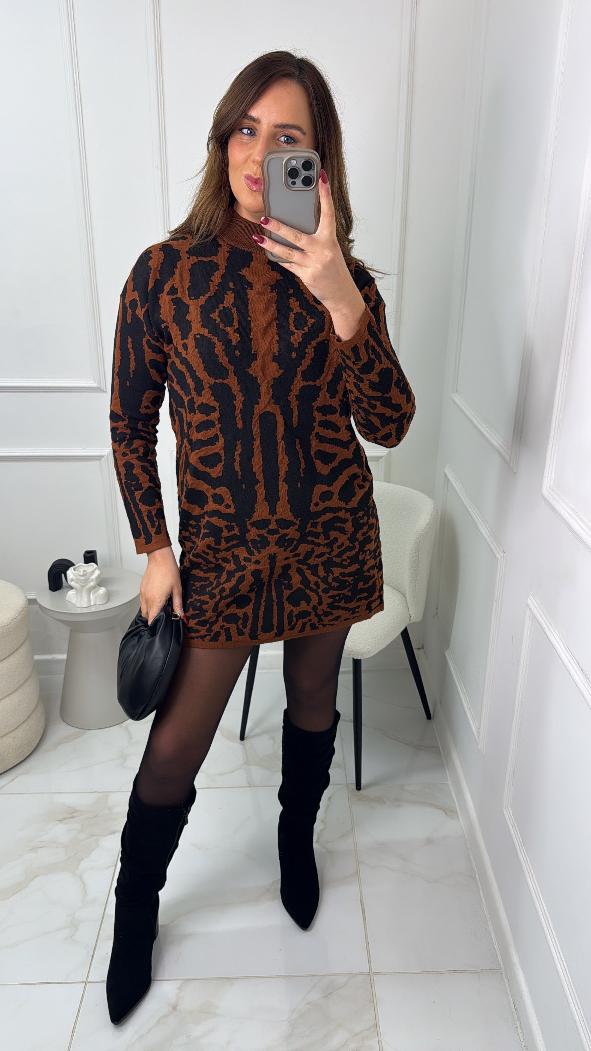 SOPHIA brown animal print jumper dress