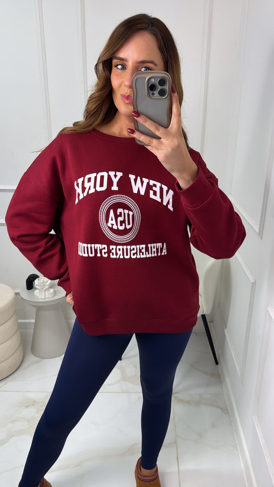 NEW YORK burgundy oversized sweater