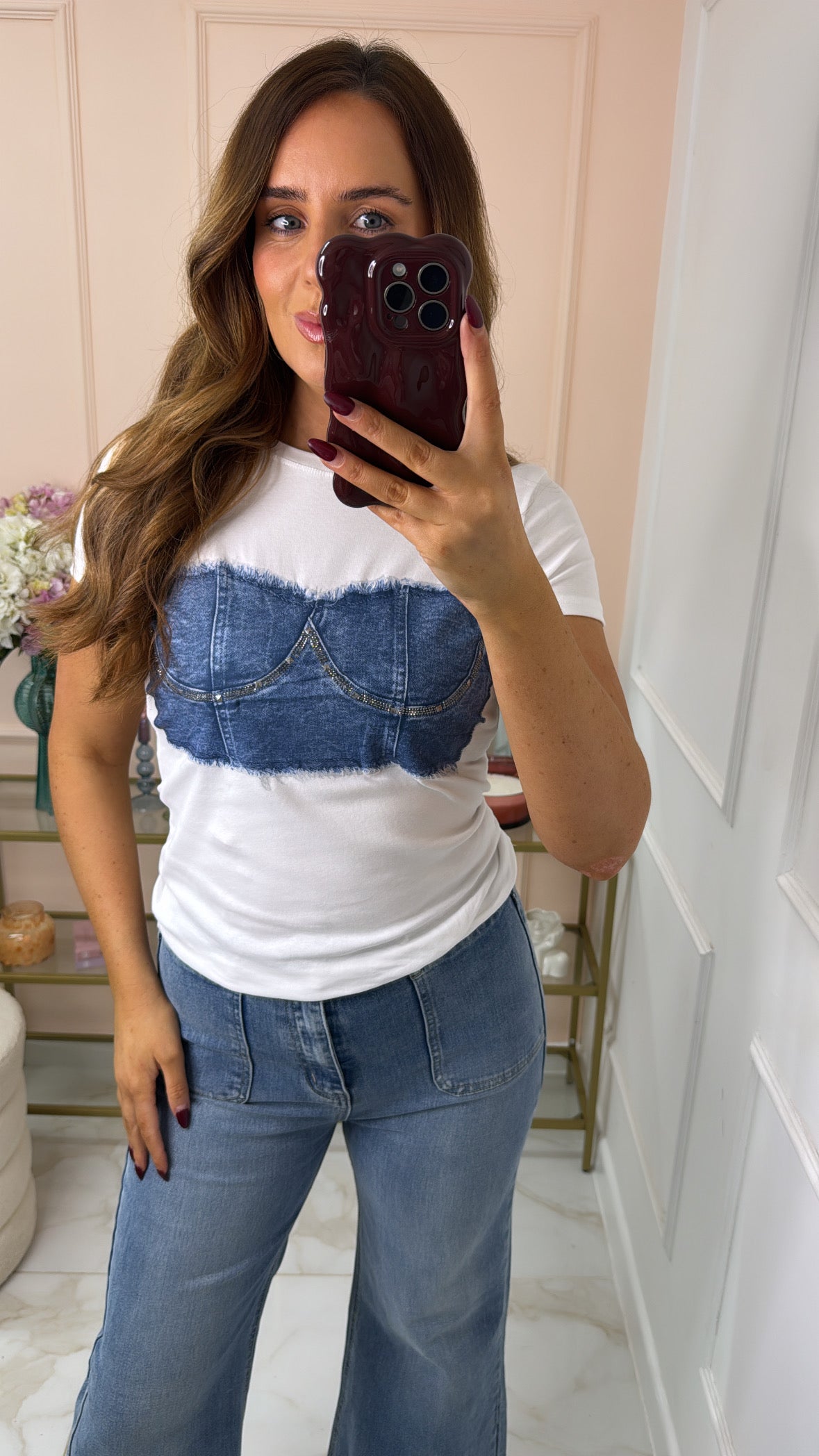 RAE white denim corset t-shirt