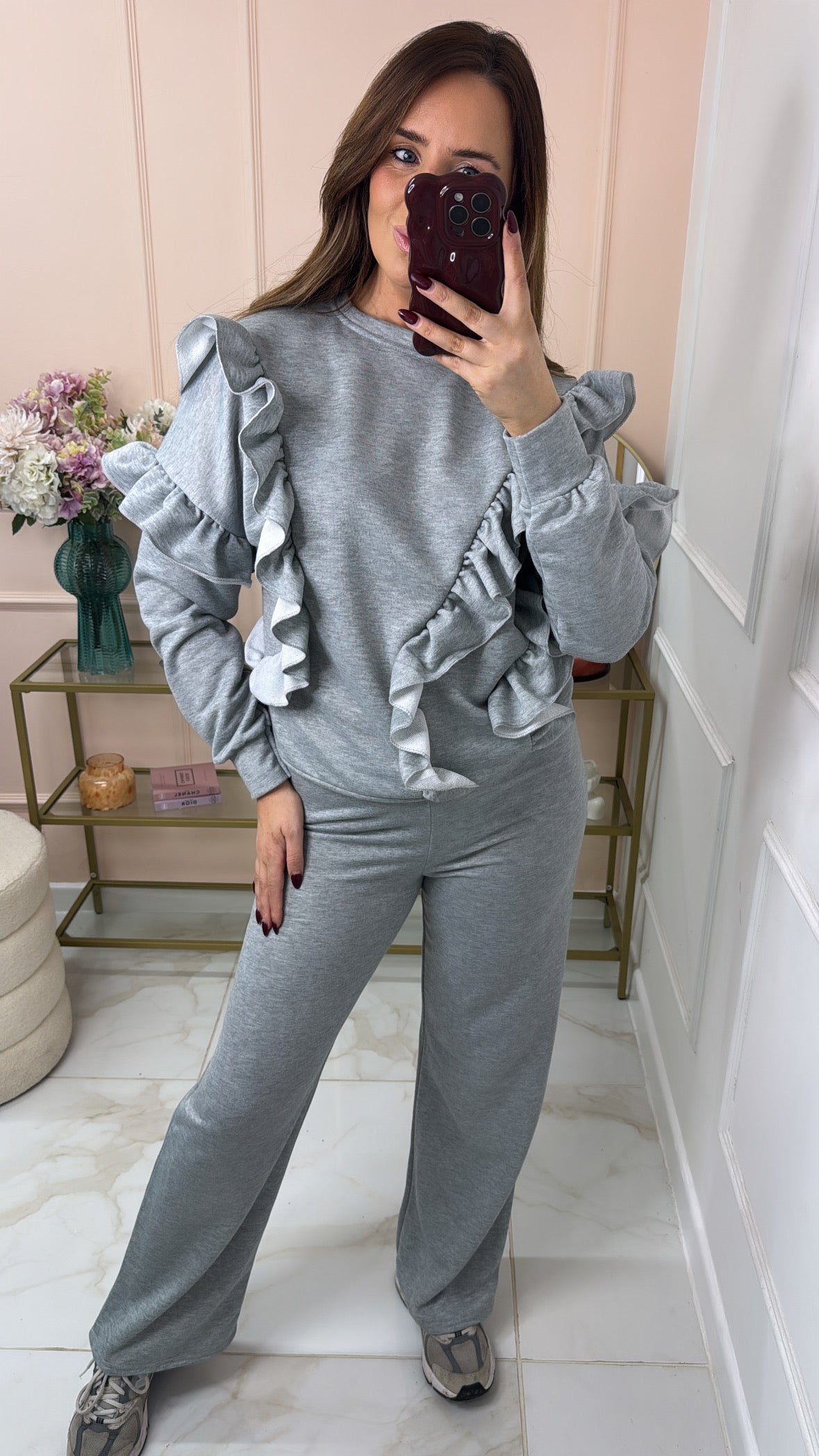 LUCIE grey ruffle lounge set