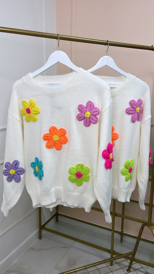 MILA cream floral knitted jumper