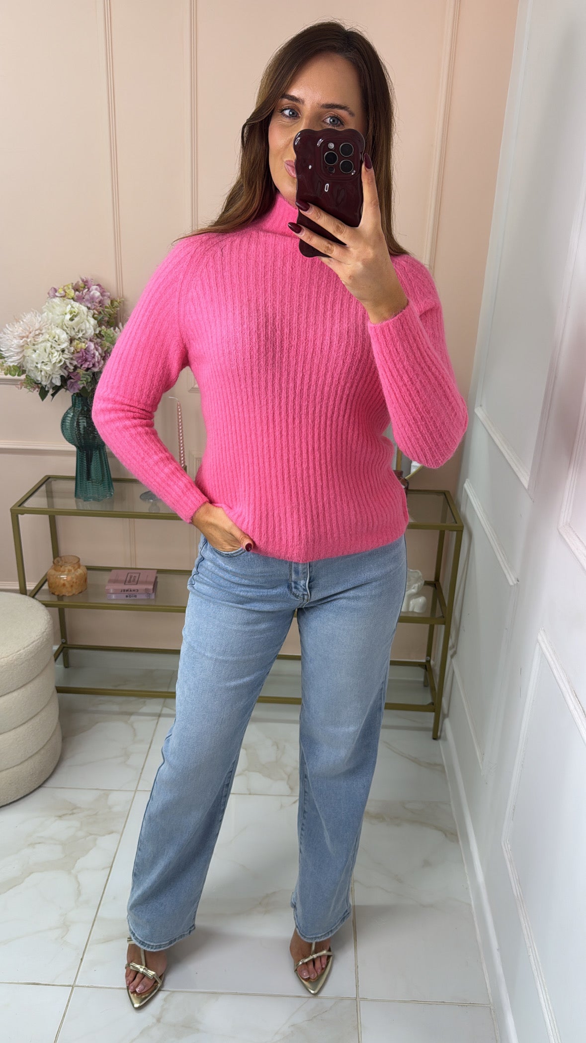 AVA hot pink ribbed soft knit jumper