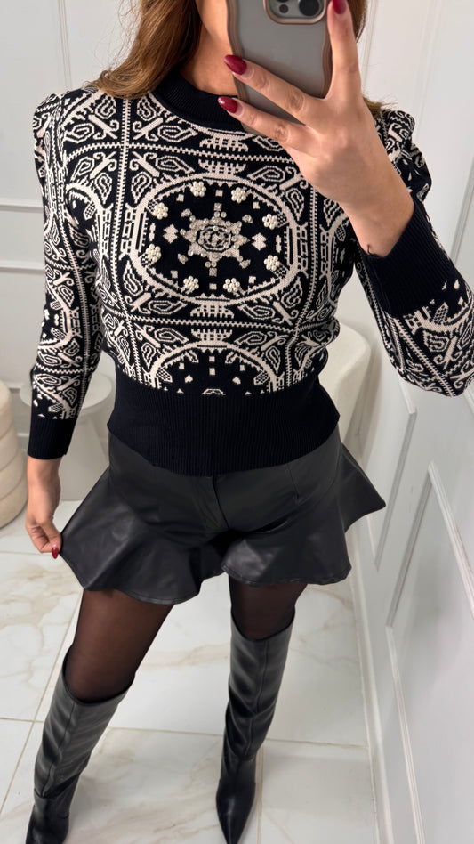 ELLA black embellished fine knit jumper