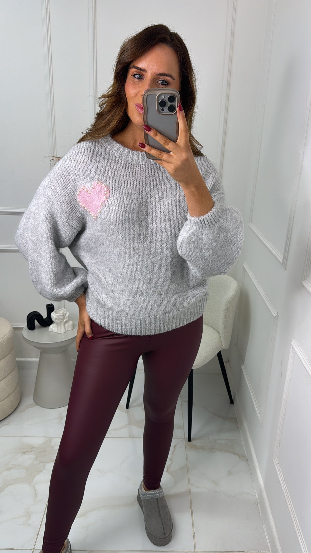 MIA grey pearl heart mohair jumper