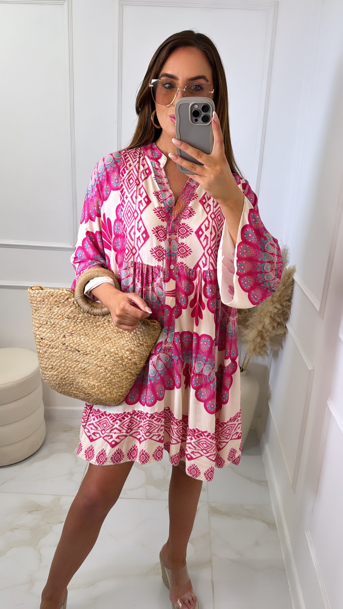 AURORA pink paisley smock dress