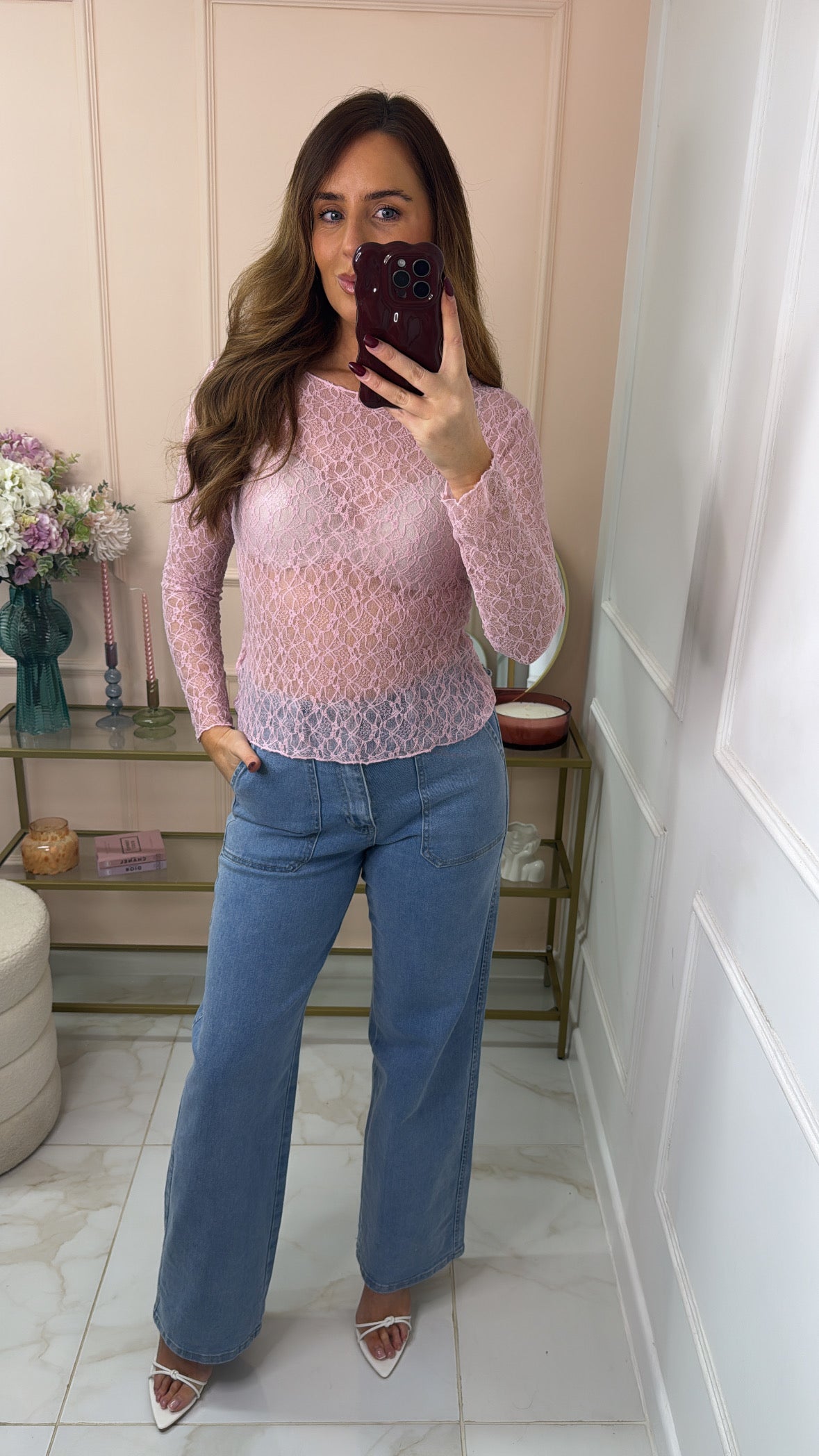 DARCY pink lace mesh top