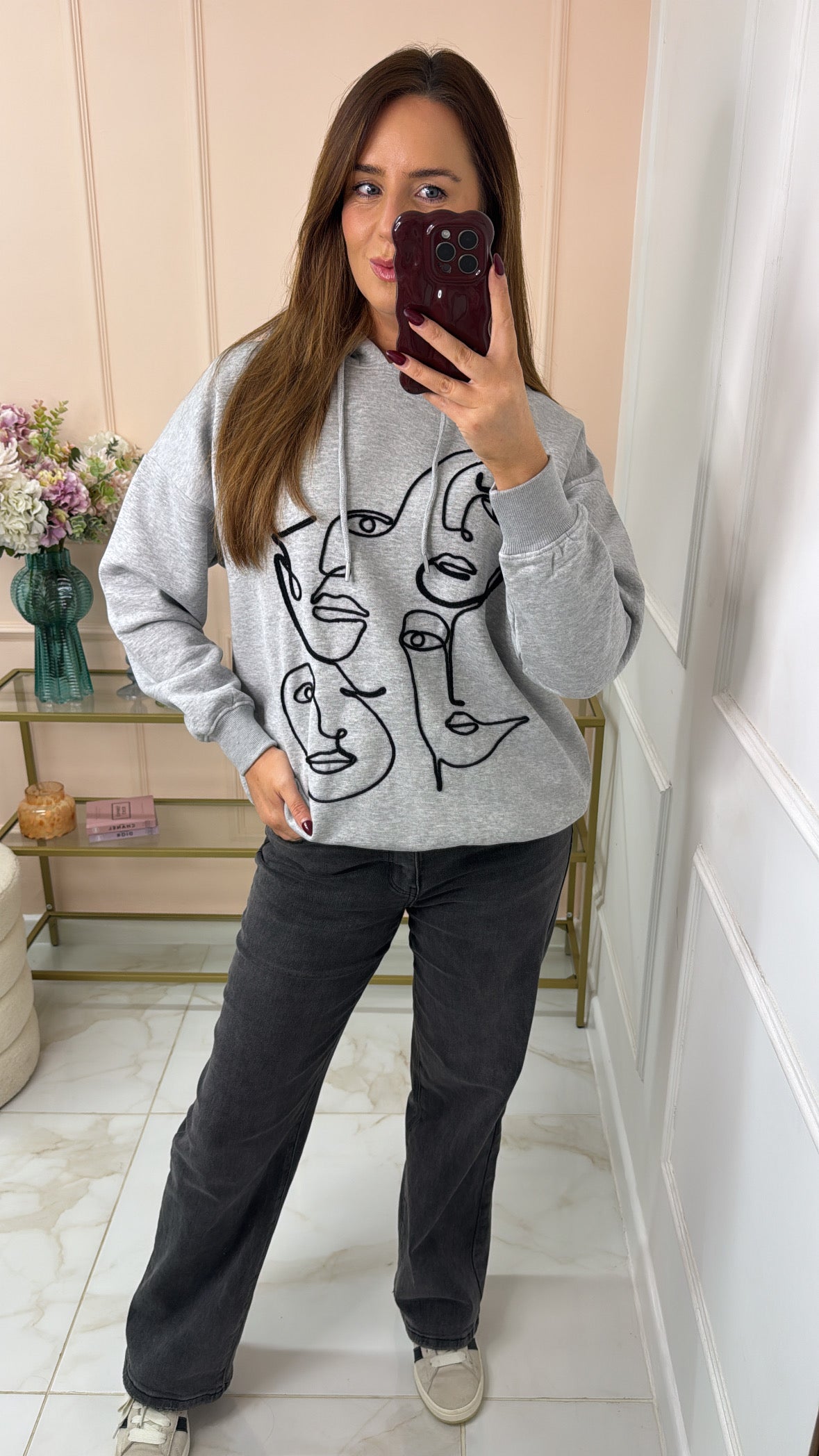 IMOGEN grey face motif hoodie