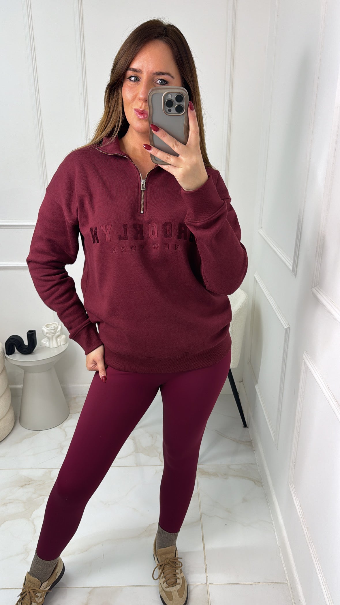 BROOKLYN burgundy half zip sweater