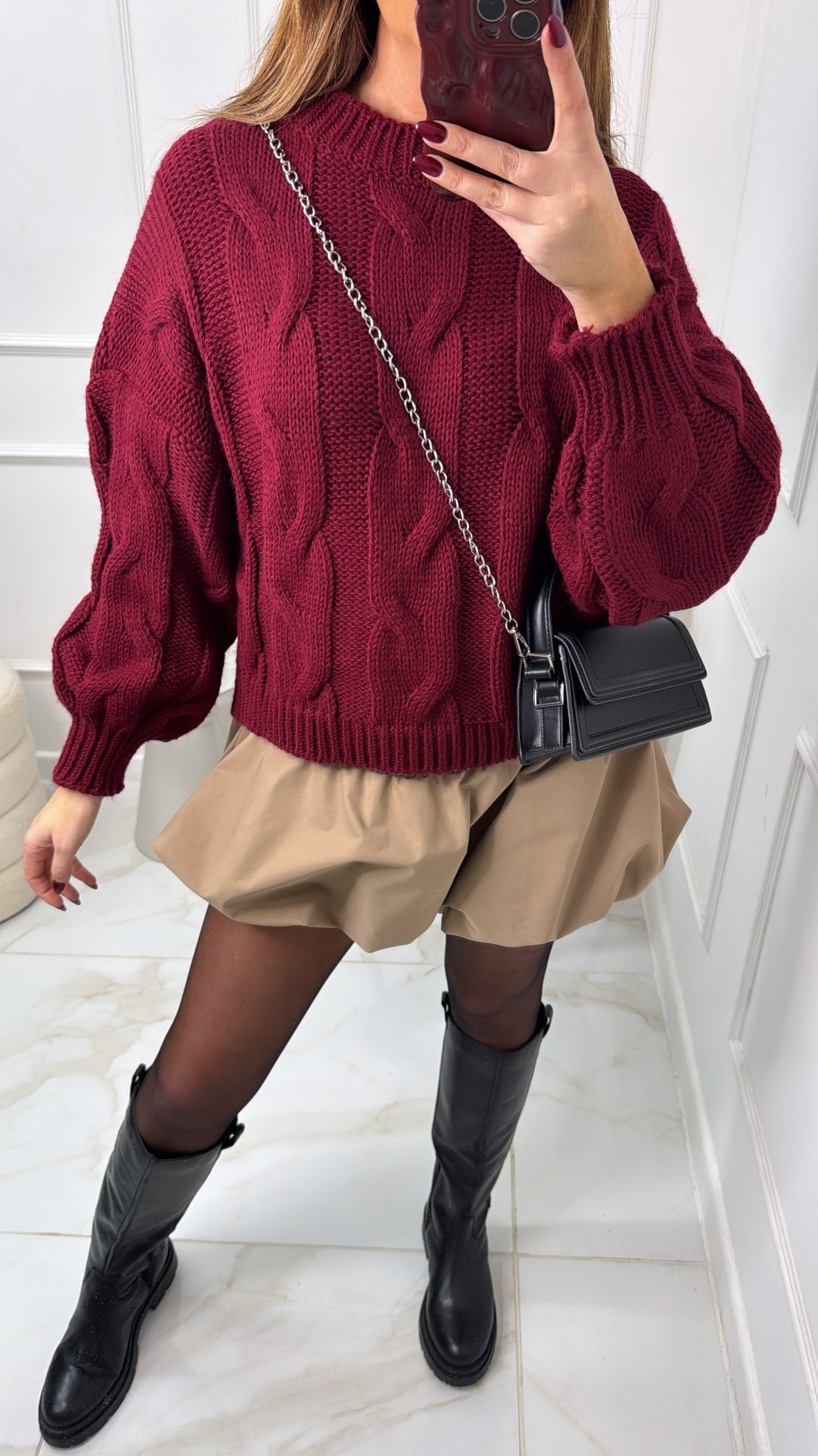 MELISSA burgundy cable knit jumper