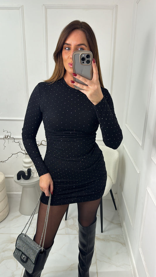 NADINE black diamante mini dress