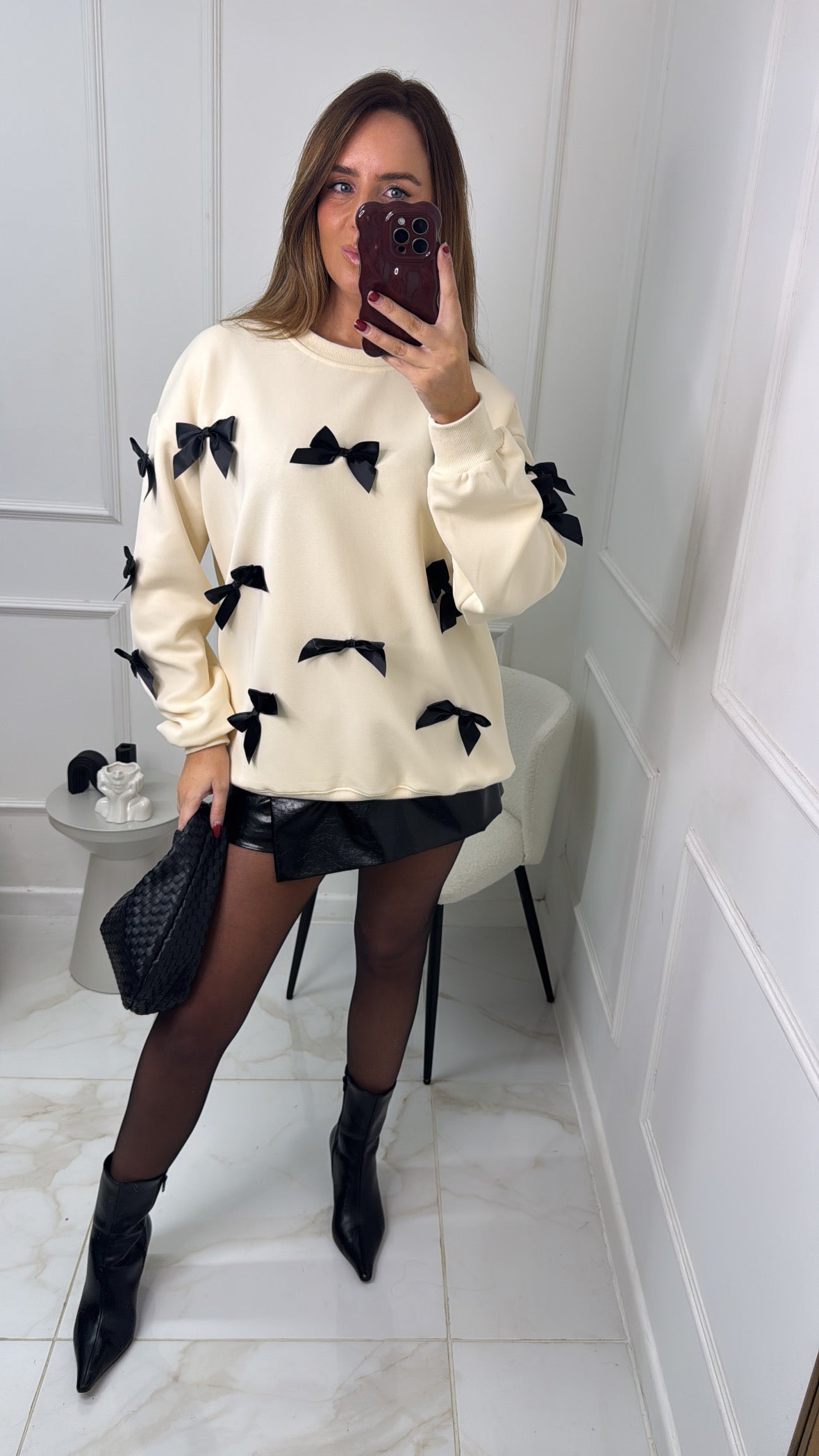 LYDIA cream satin bow sweatshirt