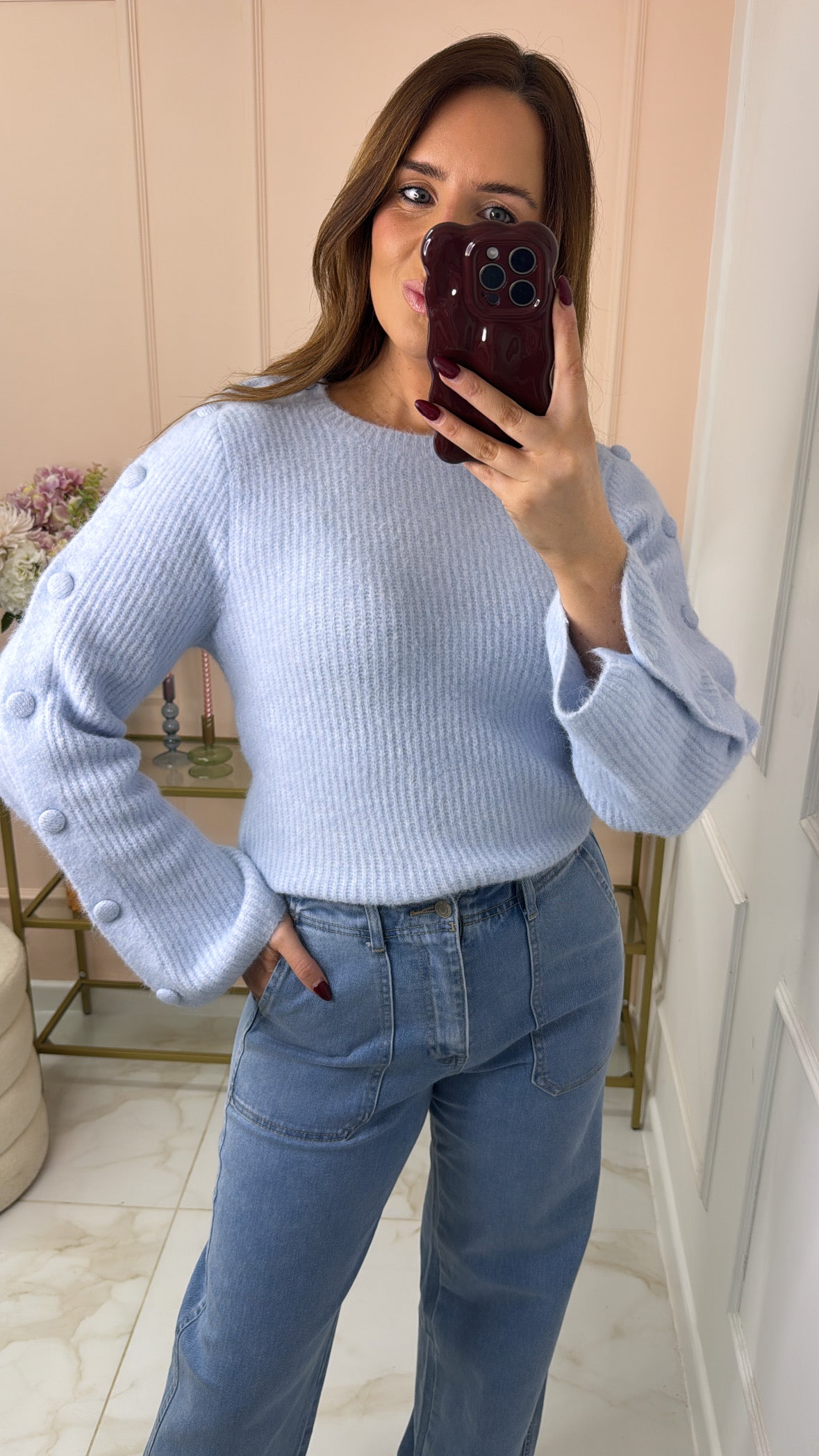 ALORA powder blue button super soft jumper