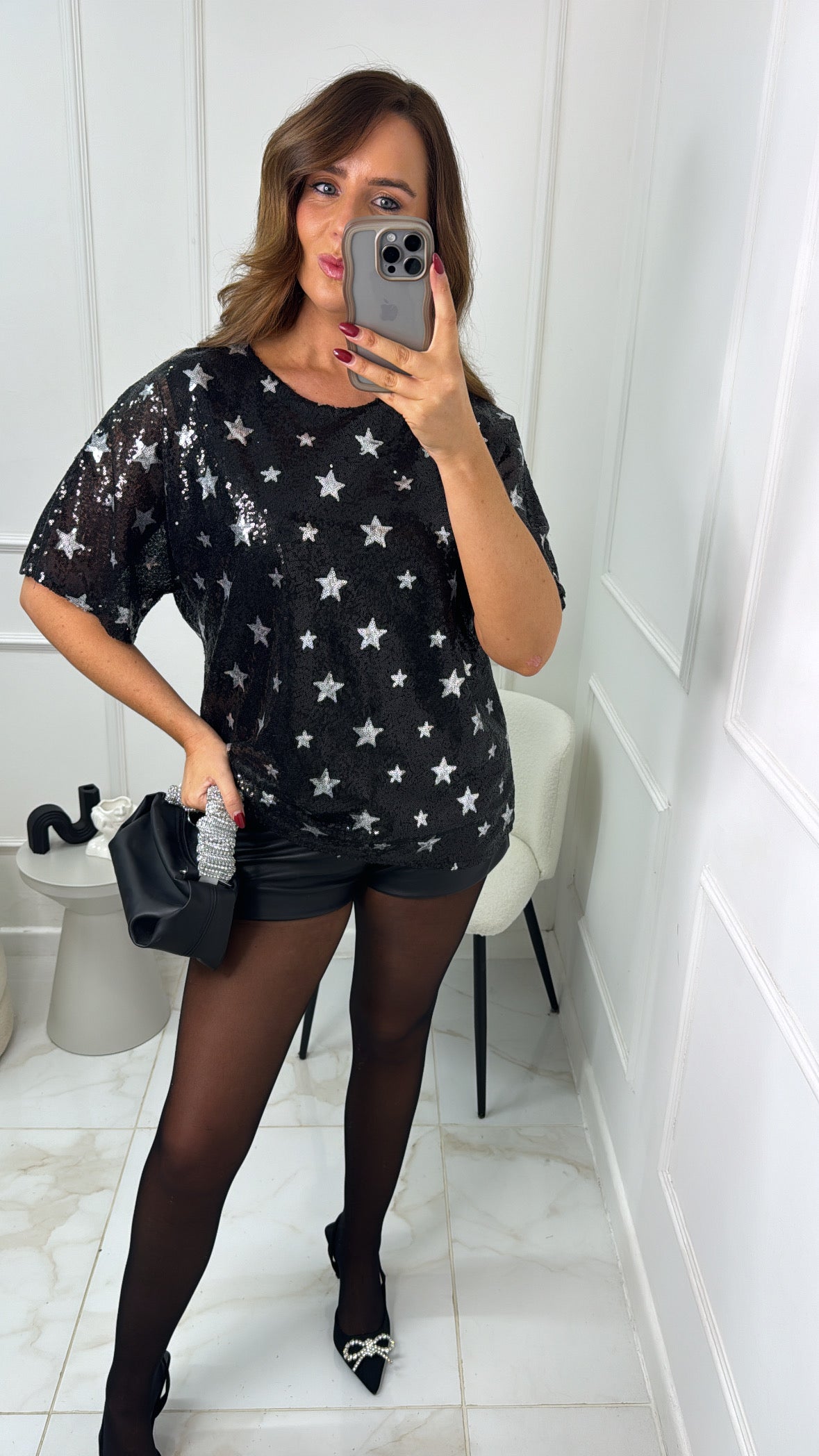 ISABELLE black star sequin boxy tee