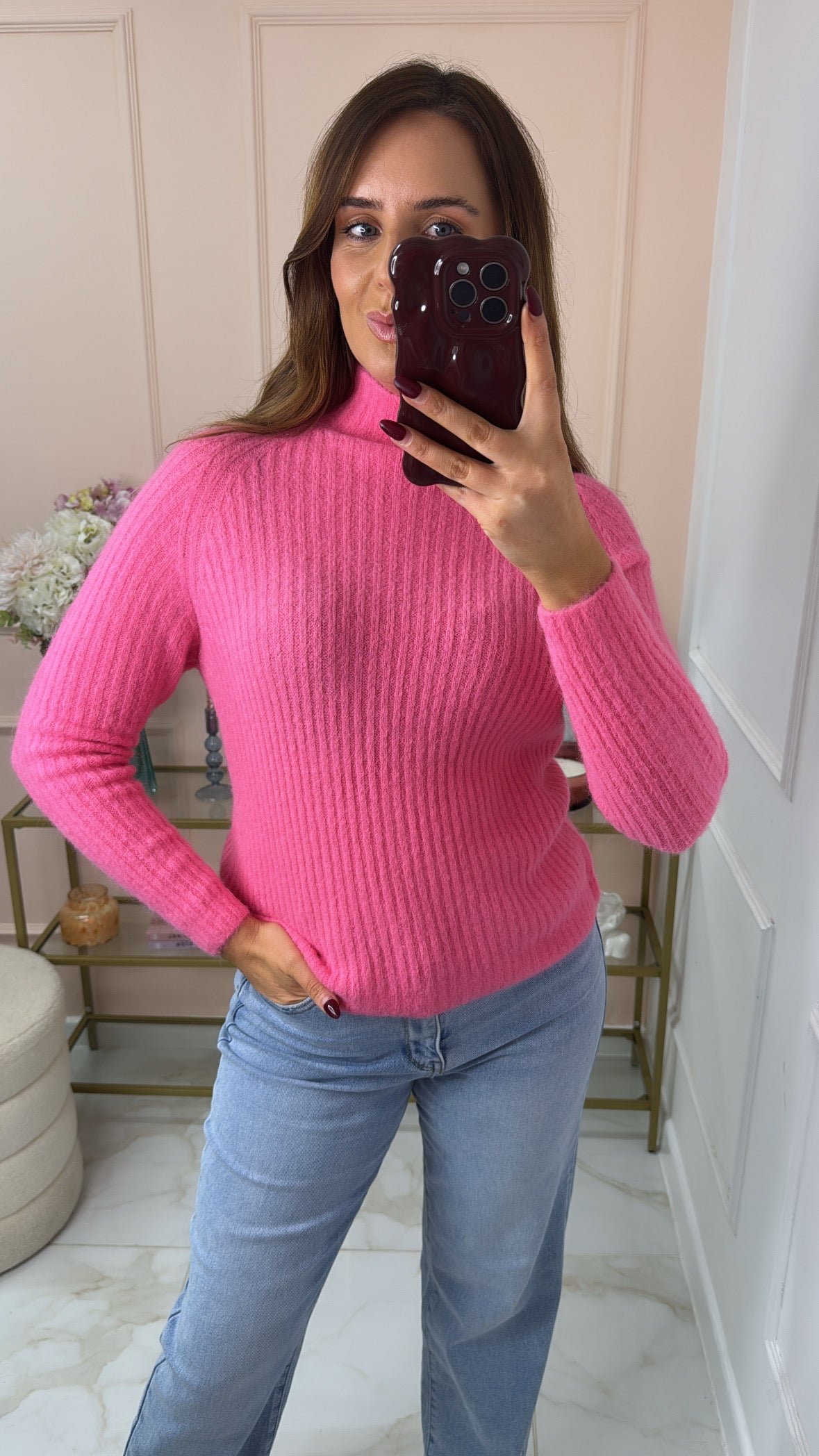 AVA hot pink ribbed soft knit jumper