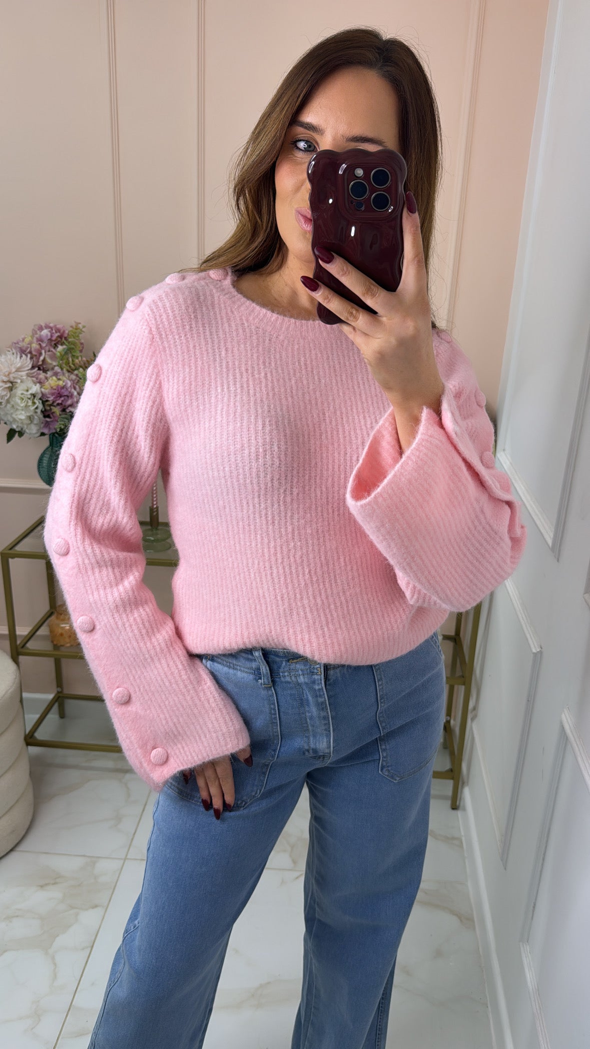 ALORA pink button super soft jumper