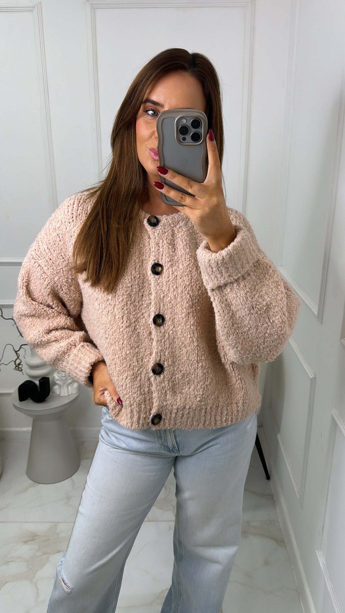 ELSIE pink boucle knit cardigan