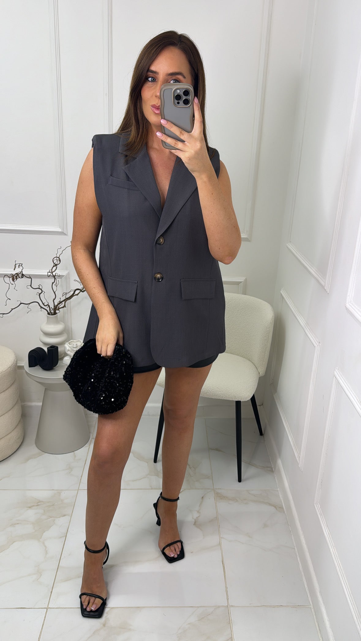 AMALIA charcoal cross back sleeveless blazer