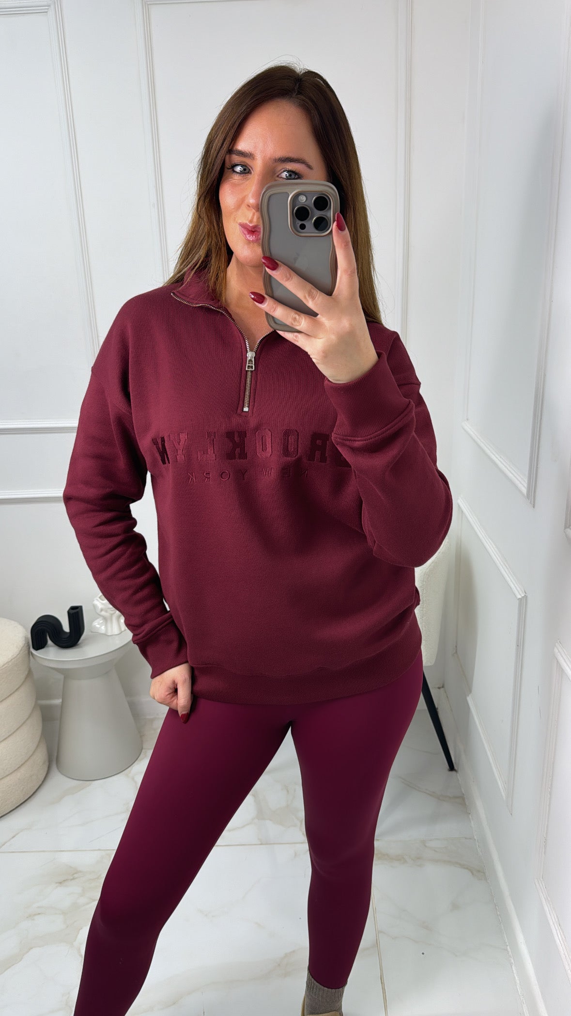 BROOKLYN burgundy half zip sweater