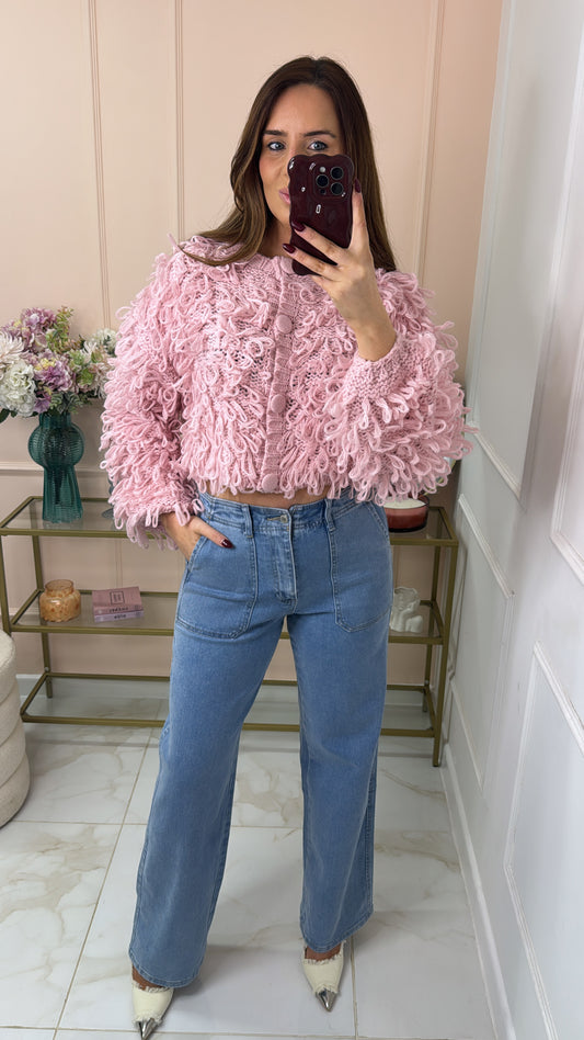 LULU pink loop knit shaggy cardigan