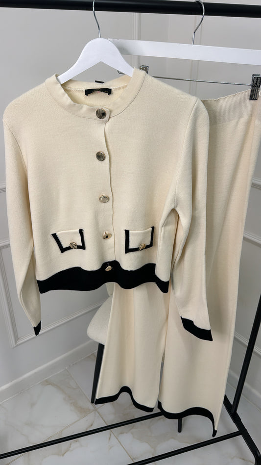 ROCHELLE cream button detail knit lounge set