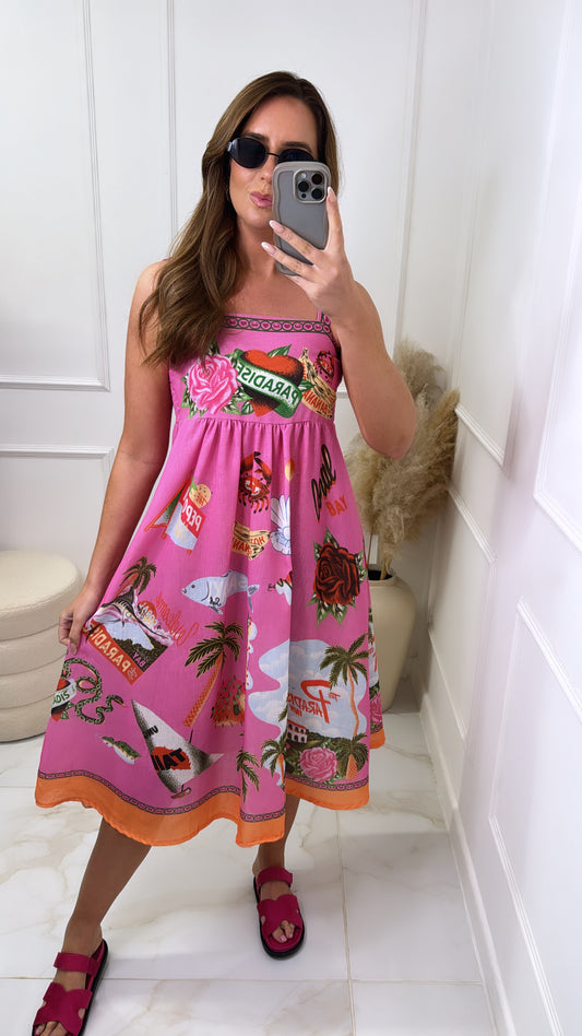 GEMMA pink printed midi dress