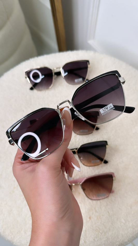 HATTIE black silver frame cat eye sunglasses